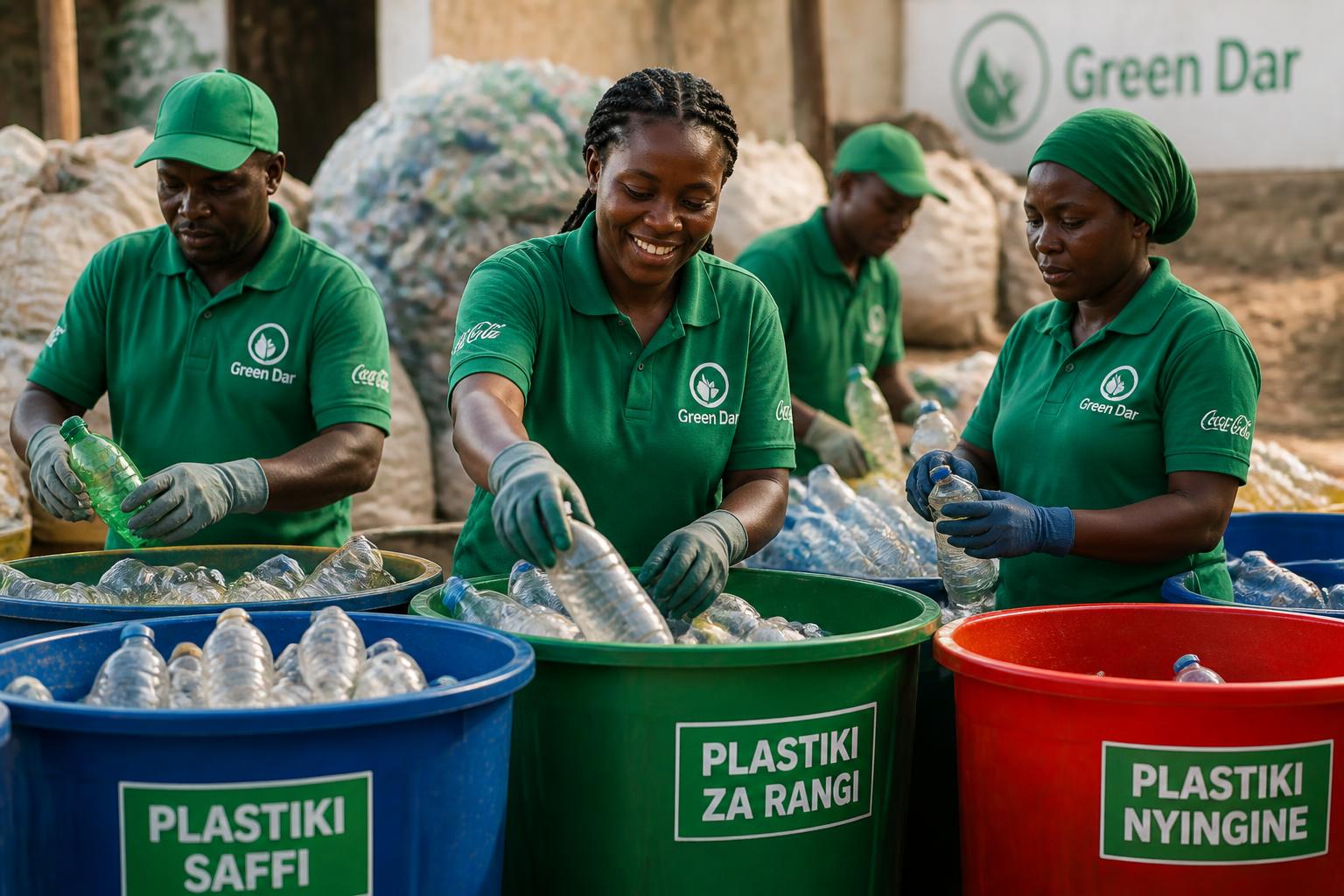 Local community members collecting and sorting plastic in Dar es Salaam
